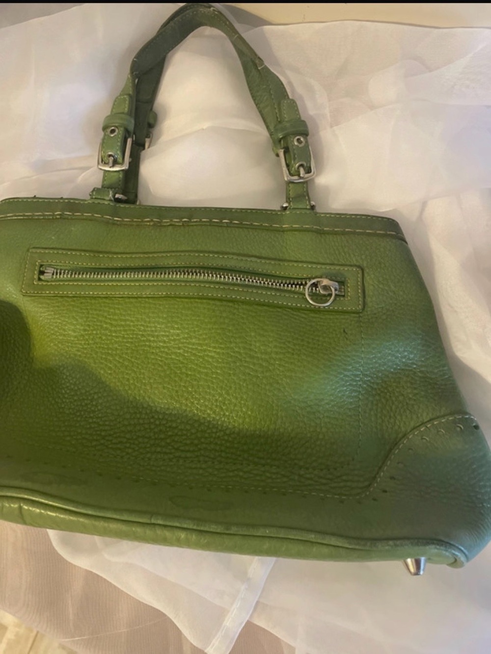 Vintage rare Coach Green Leather Tote Bag with Tassel Charm - Picture 3 of 8